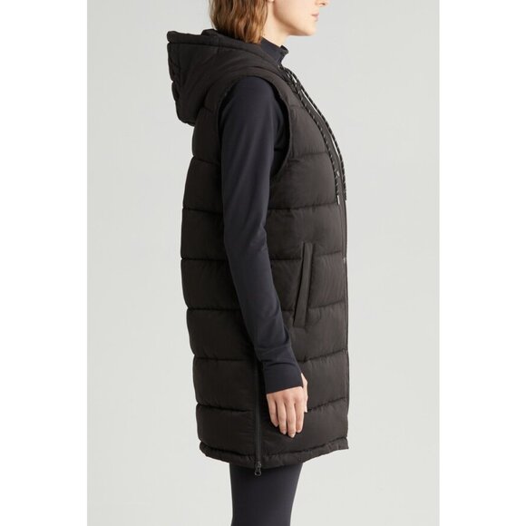 NEW Zella Long Hooded Puffer Vest in Black Size L#2890 - Picture 4 of 14